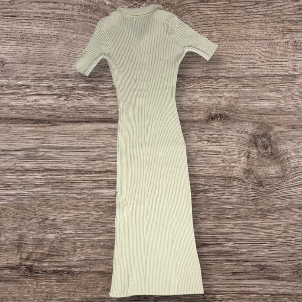 House Of Tsarivna Ribbed Knit Midi Polo Dress Ivory Stretch Womens small - Picture 2 of 6